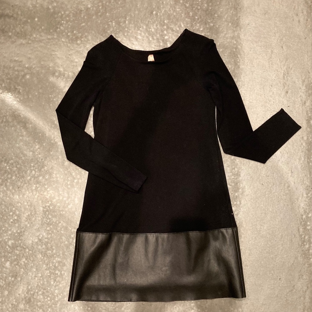 Versatile Black Knit and Vegan Leather Shift Dress